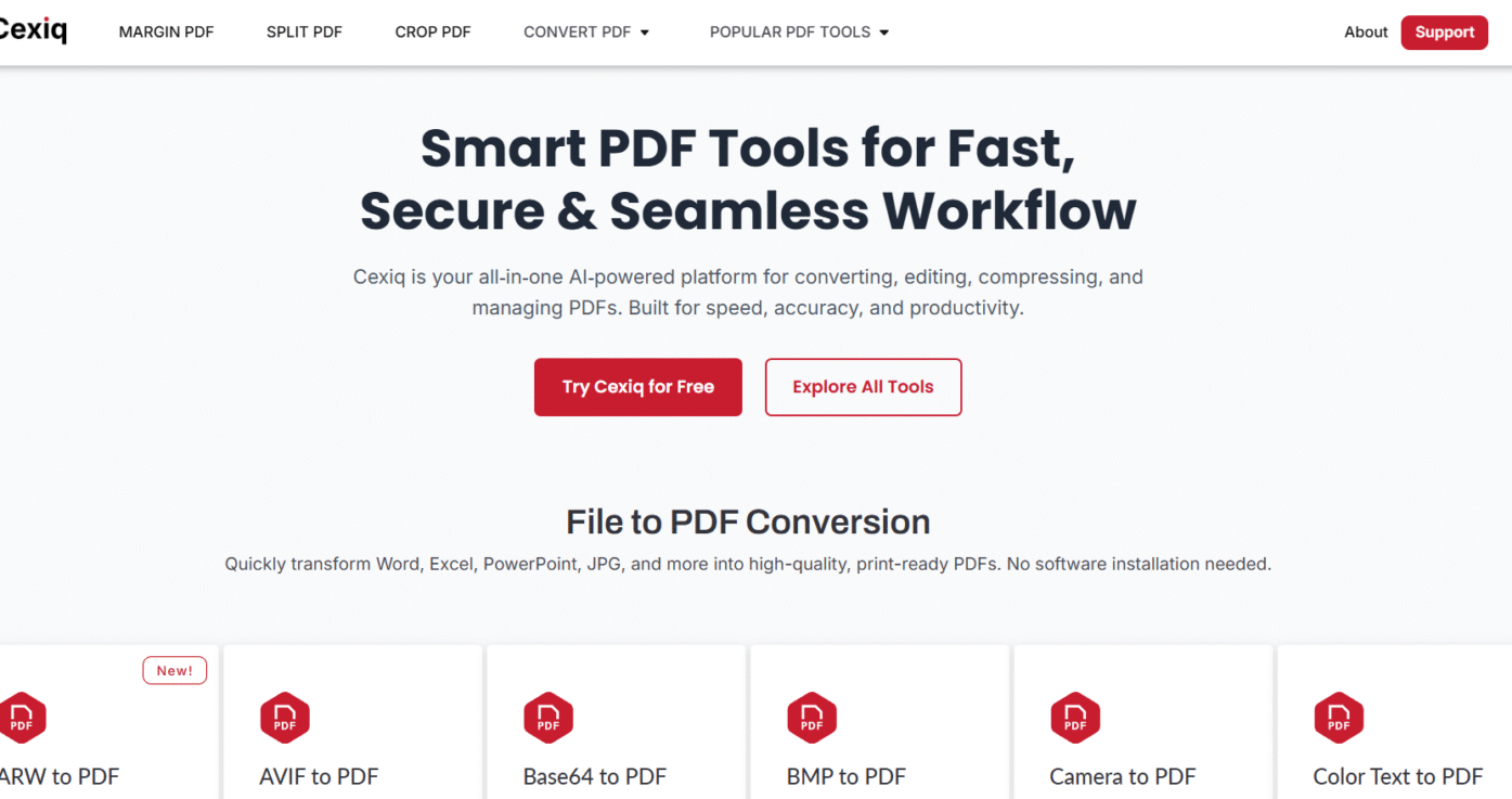 Cexiq is a browser-based platform that delivers powerful, AI-driven PDF conversion, extraction, and optimization tools, no installs required.